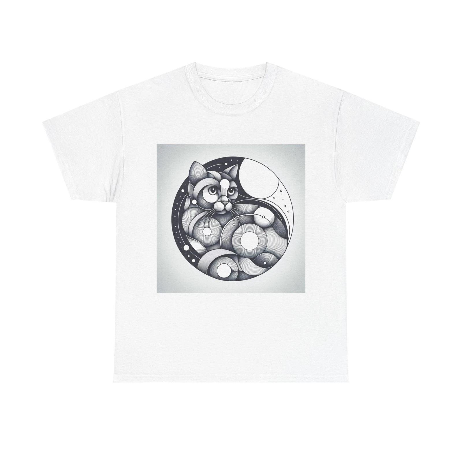 Unisex Adult T Shirt Geometric Line Art Cat Silver Minimalist S