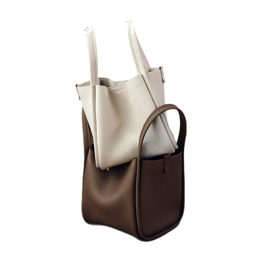 Small and Medium-sized Vegetable Baskets Made of Genuine Leather, One Shoulder Large Capacity, Niche Commuting Hand-held Bucket Bag