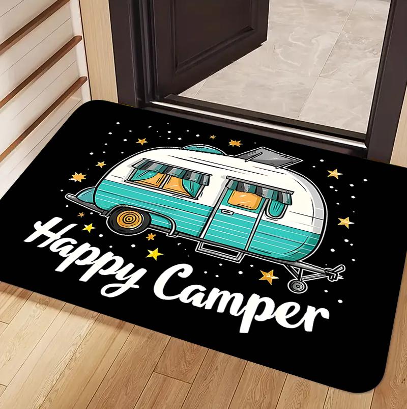 Contemporary Happy Camper Welcome Mat Elegant Camping RV Theme Door Mat Luxury Outdoor Floor Rug Entryway Decoration