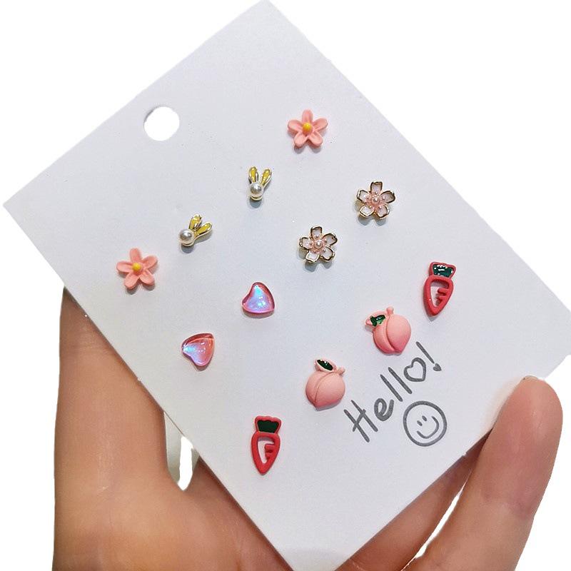 Christmas 925 Silver Needle Ear Stud Set: Cute Red Flowers & Girly Designs from Japan and South Korea