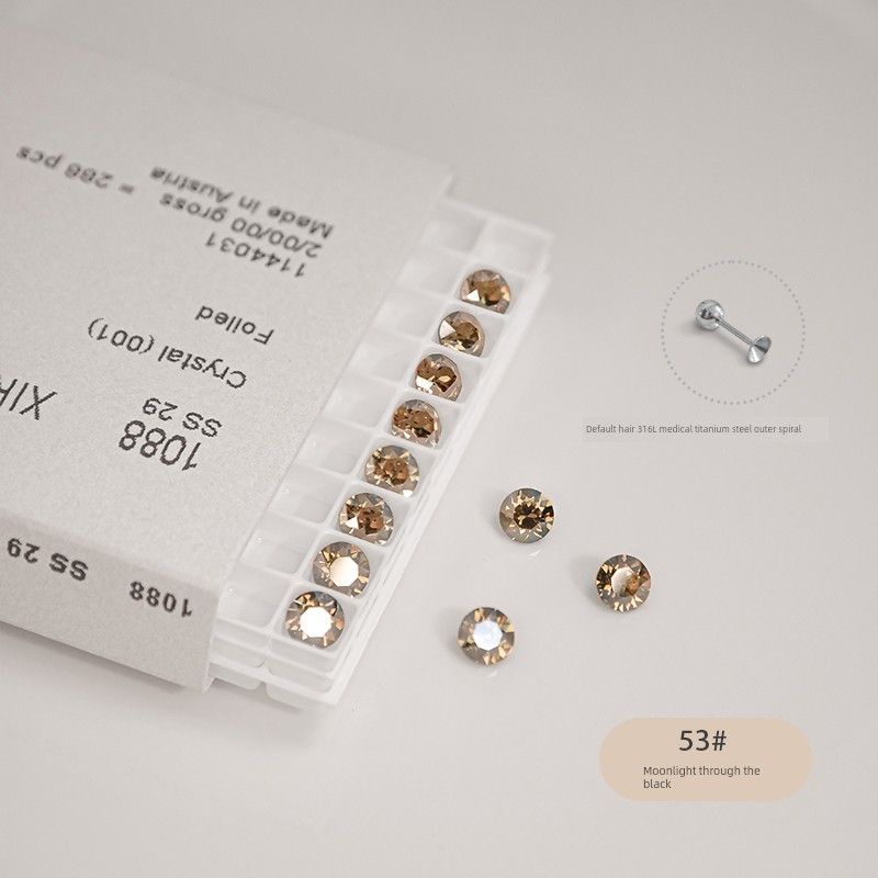 

Rhinestone Titanium Alloy Chinese Stud Earrings Sterling Silver Earrings Female Zircon Ear Bone Pin Medical Titanium Steel Diamond Ear Bone Stud Flash 53# Moonlight Black 215M 6mm single