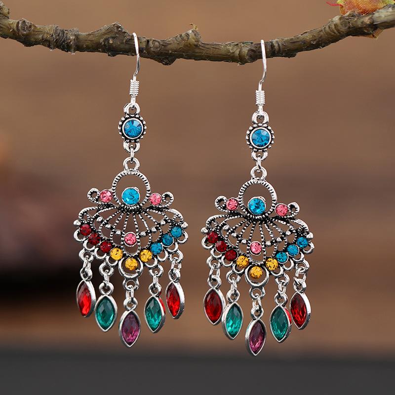 Vintage Palace Crystal Long Tassel Earrings with Feminine Style and Versatile Personality Earrings, Korean Fashion Ethnic Style Earrings