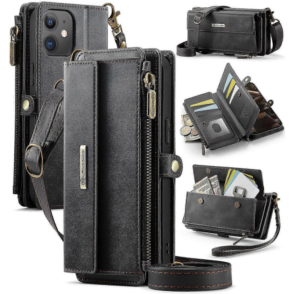 Compatible For iPhone 12 Mini 5.4 Inch Case CASEME C39 RFID Zipper Wallet Stand Leather Cover with Strap
