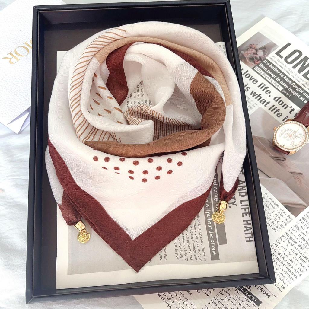 Chic Autumn/Winter Silk Scarf with Magnetic Golden Ball Clasp – Korean Style Neck Warmer