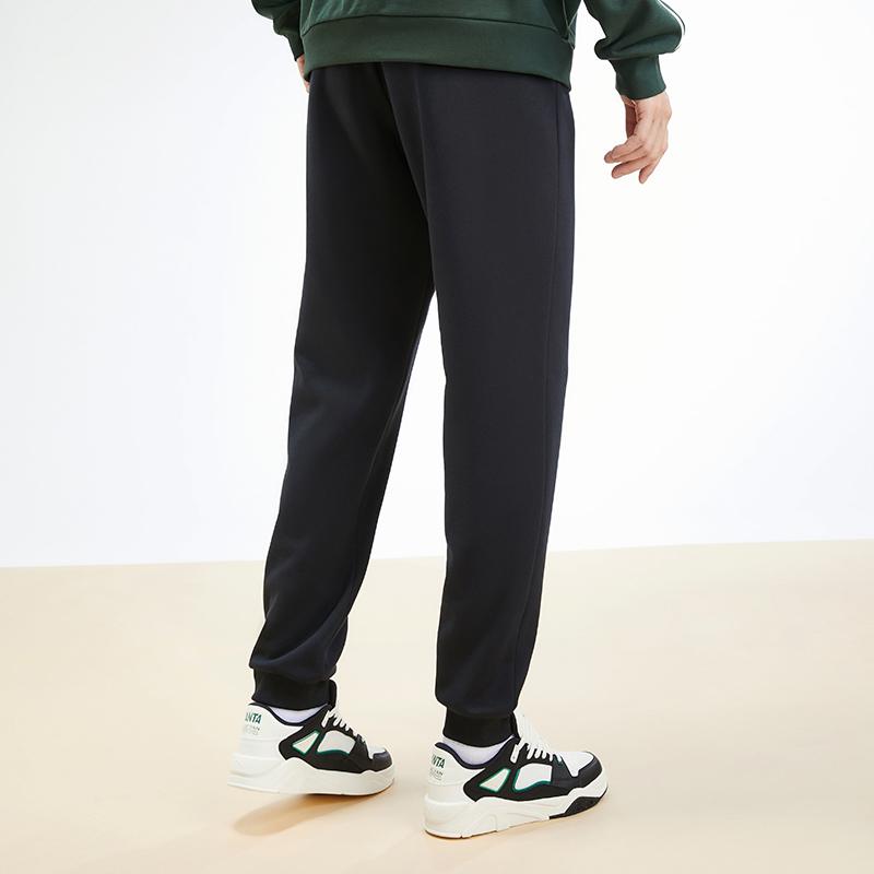 Anta Solid Color Cuffed Fleece Knit Sports Pants Men bottoms Black 952547308-1