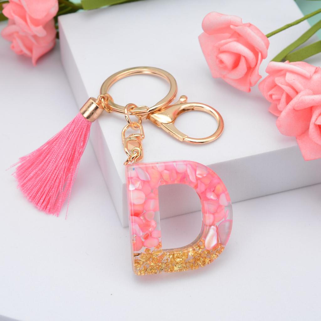 Jewelry Ornament Resin Material Alphabet Key Chain Glitter Keyring Bag Pendant Letter Keychain