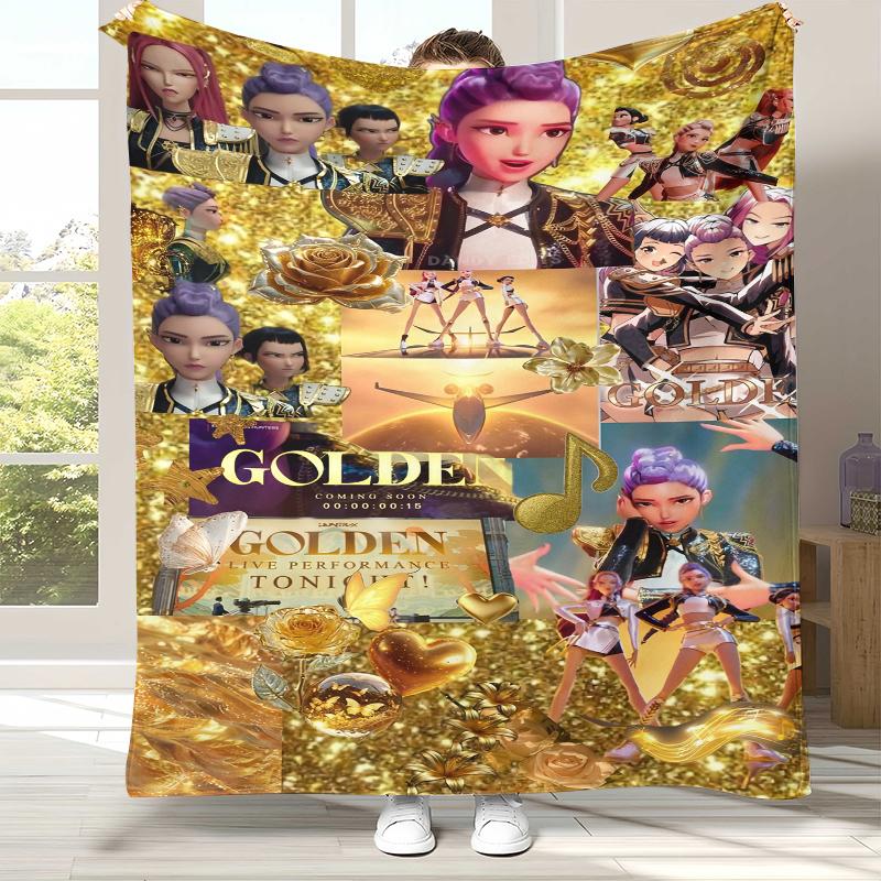 

K-Pop Demon Hunters Golden Saja Boys Flannel Blanket,Ultra Soft Warm Plush Throw for Home Bedroom Bed Sofa Cover Office picnic 75x90cm
