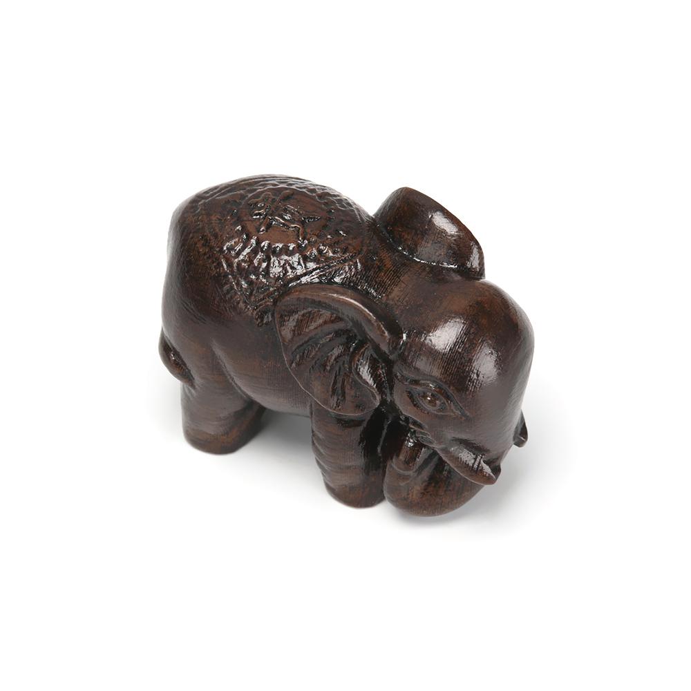1/2 PCS Carved Home Decor Fairy Garden Miniature Craft Animal Figurines Elephant Statue Natural Wood