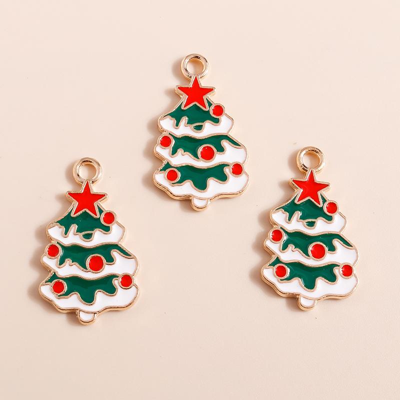 10pcs Enamel Christmas Tree Snowman Pendants Charms for Jewelry Making Earrings Necklace DIY Bracelet Accessories Supplies