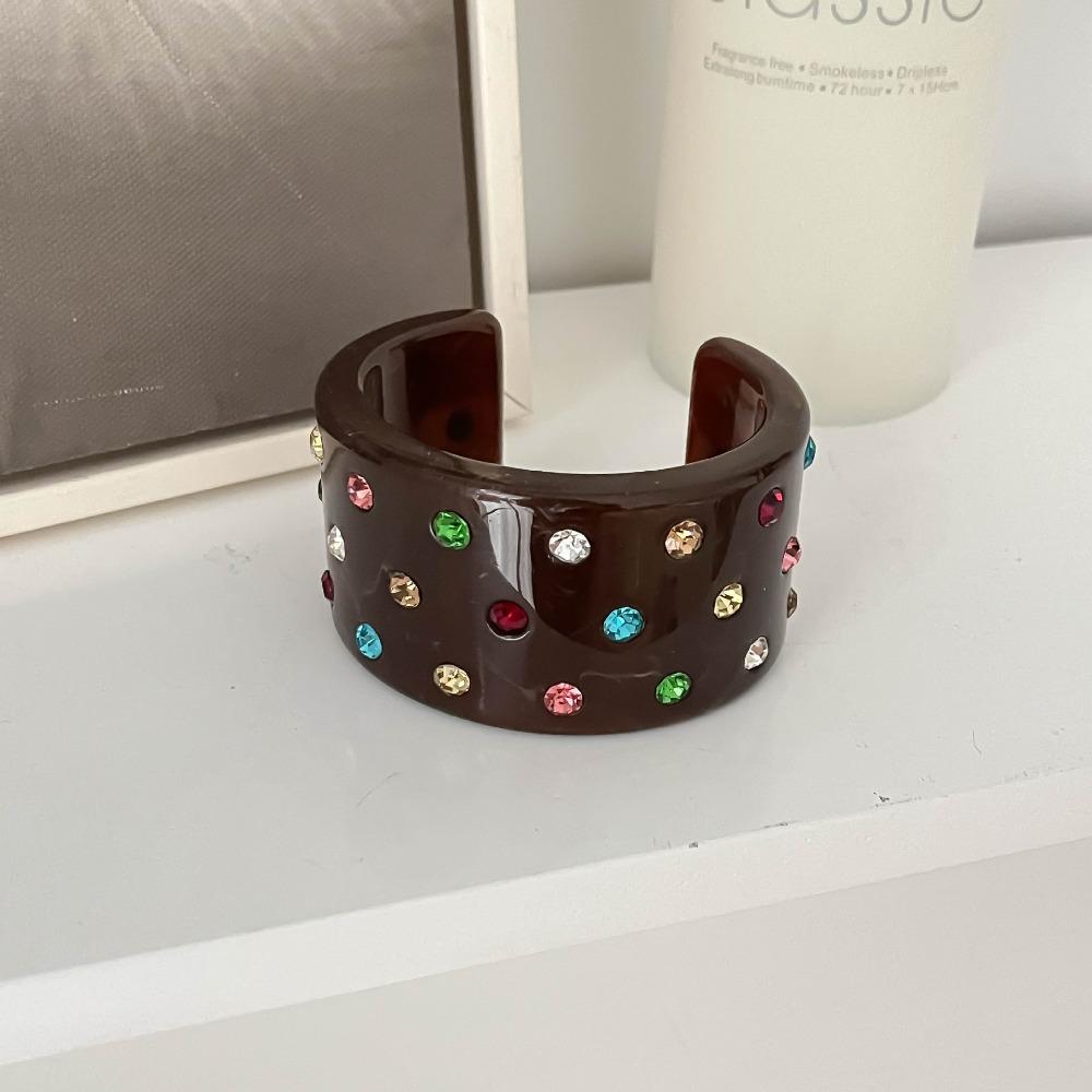 Vintage C-shaped Open Bracelet Resin Rhinestone Bracelet Temperament Chunky Bangle  Women