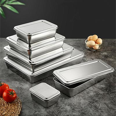 Bandeja para servir de acero inoxidable gruesa con tapa, rectangular, de metal, para guardar alimentos, organizador de pasteles y bufé, contenedor de cocina