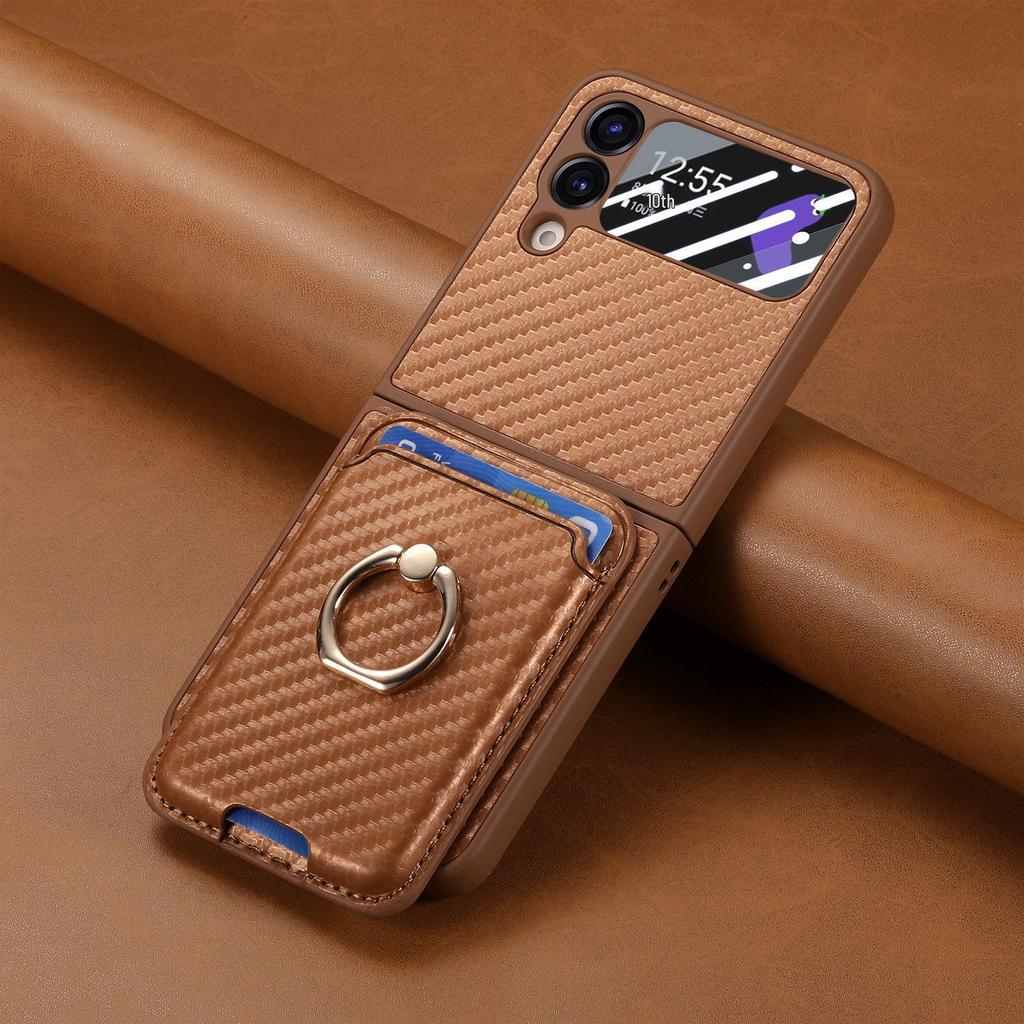 Samsung Z Flip6 Carbon Fiber Phone Case with Magnetic Card Holder for Z Flip5