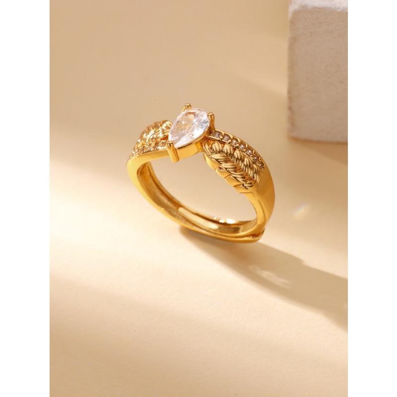 Super beautiful light luxury love zircon wheat ear ring k gold diamond elegant index finger ring romantic ring