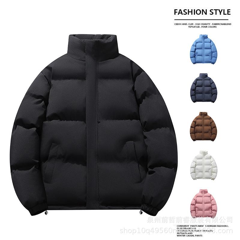 Men's winter new stand-up collar solid color thickened long-sleeved cotton-padded clothes trendy men's warm and casual personalized cotton clothes