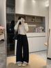 Women's Plus Size High-Waisted Wide-Leg Wool Pants - Loose, Cuffed, and Thickened for Autumn/Winter