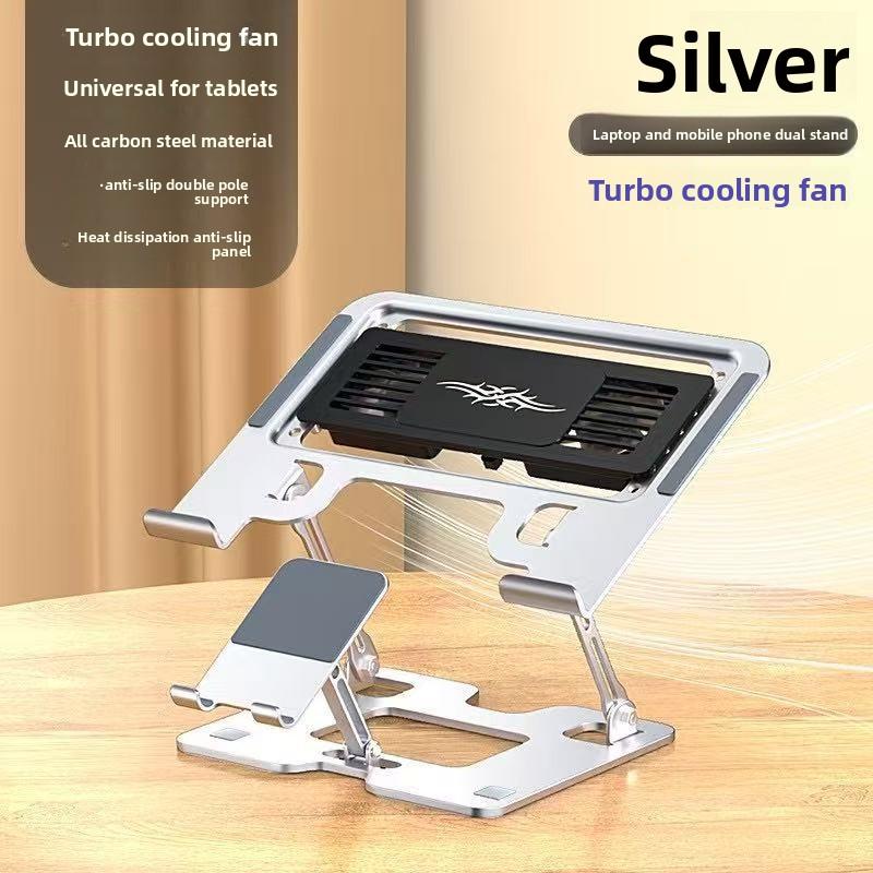 2-in-1 Laptop Phone Cooling Bracket Built-in Silent Fan, Height Increase Air Cooling Stand for Gaming Notebook Desktop