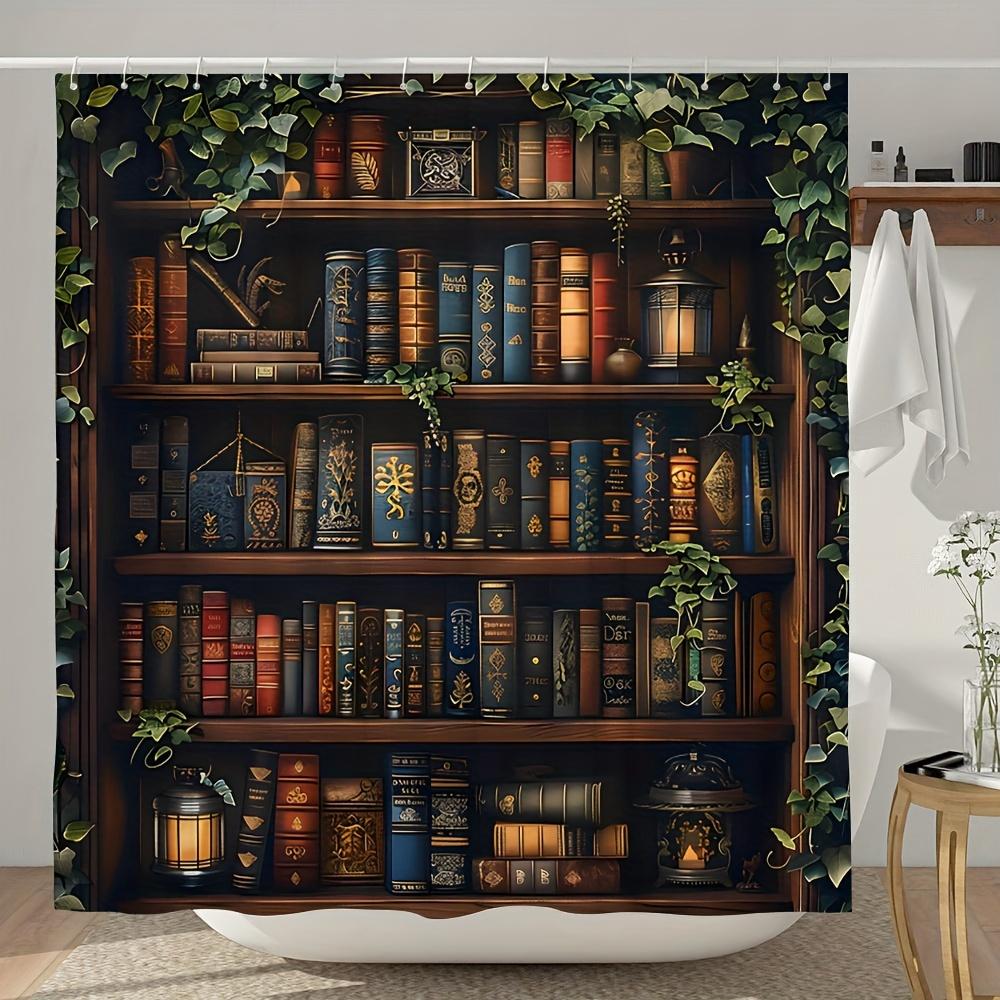 Vintage Grön Duschdraperi - Polyester, Maskintvättbart, Inkluderar Krokar, Idealiskt för Badrumsinredning och Inflyttningspresent