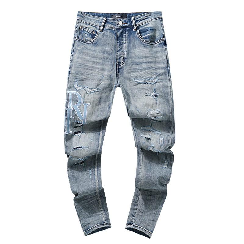Jeans de Hombre Rectos con Parches Desgastados Estilo Vintage High Street Pantalones Casuales