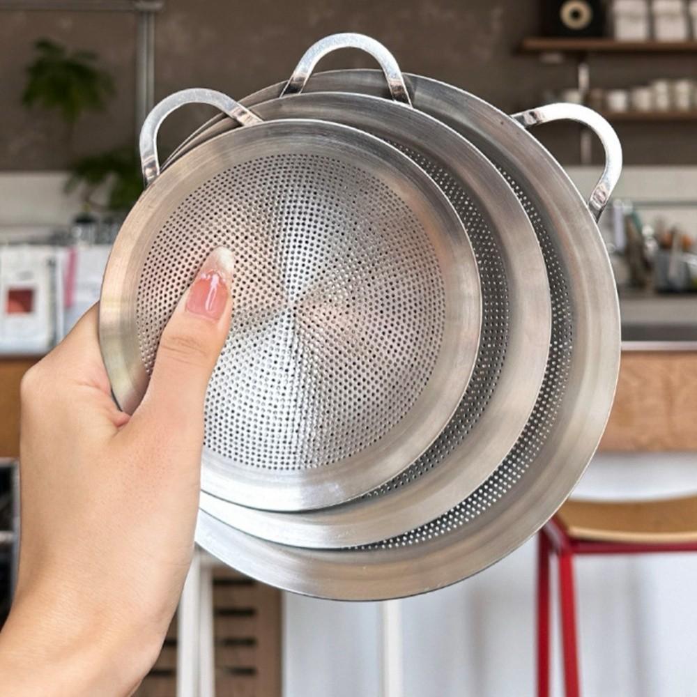New Double Handles Stainless Steel Colander Fine Mesh Oil Draining Flour Sieve Drain Tool Fine Mesh Strainer Cooking Utensil