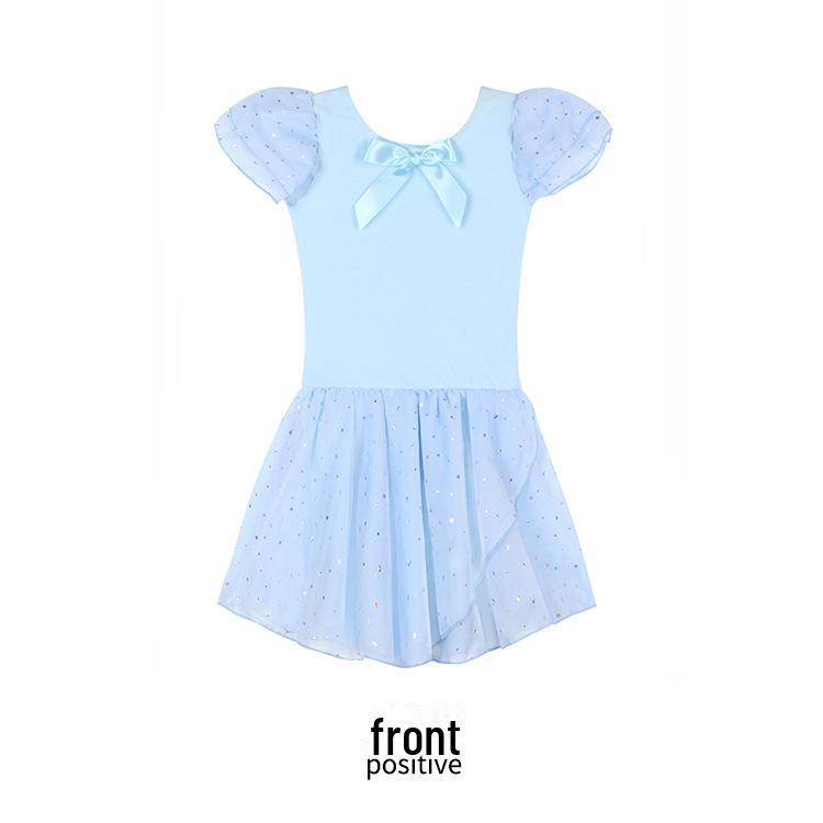 "Girls' Cotton Short-Sleeve Sequined Ballet Dance Dress"