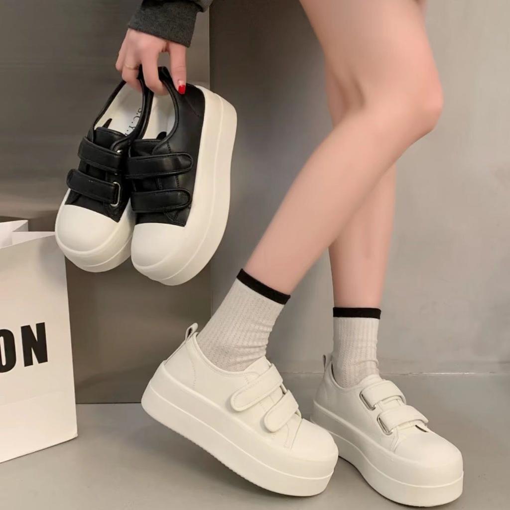 Popular Ins Velcro Big Head Platform Single Shoes 2025 Spring New Heightening Shoes Casual Versatile Little White Board Shoes