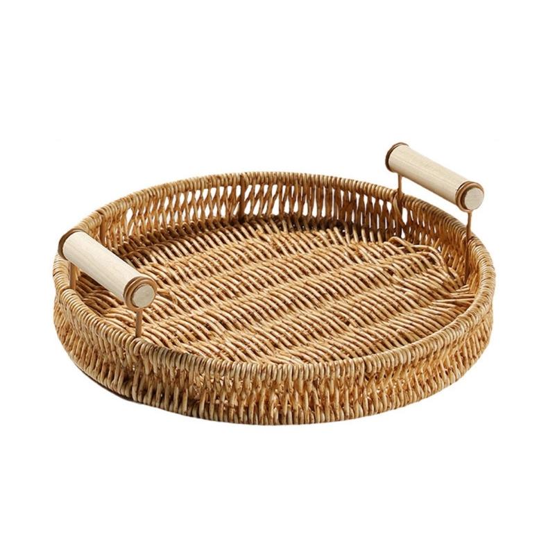 Hand-woven Rattan Storage Basket for Bedroom Nursery Livingroom Entryway Decor M