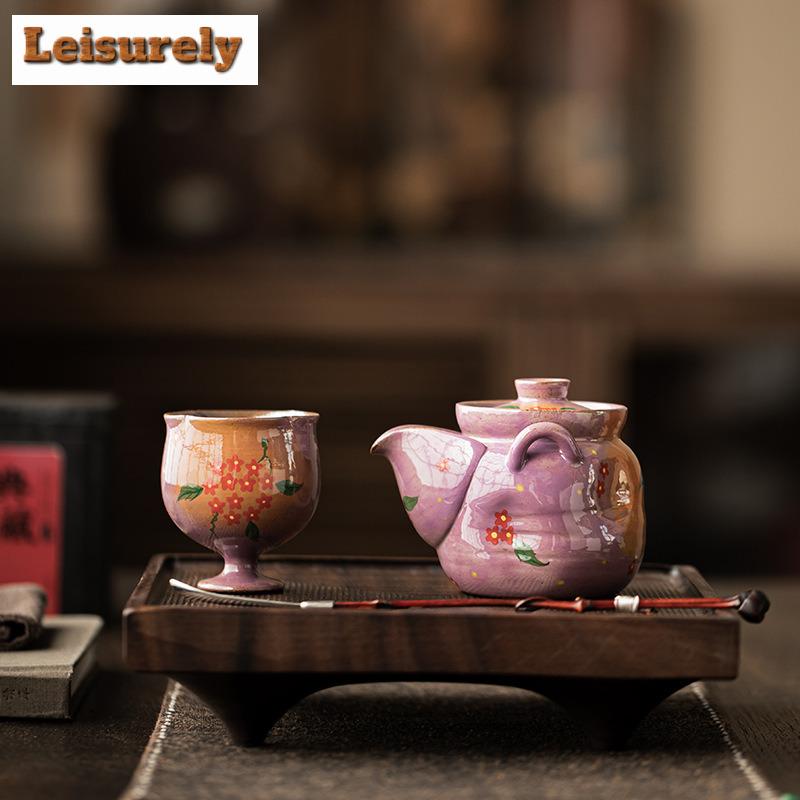 110ml Powder Yin Purple Hand-painted Small Flower Teapot Antique Tea Infuser Pot Tea Making Kettle With Filter Cha Ornaments