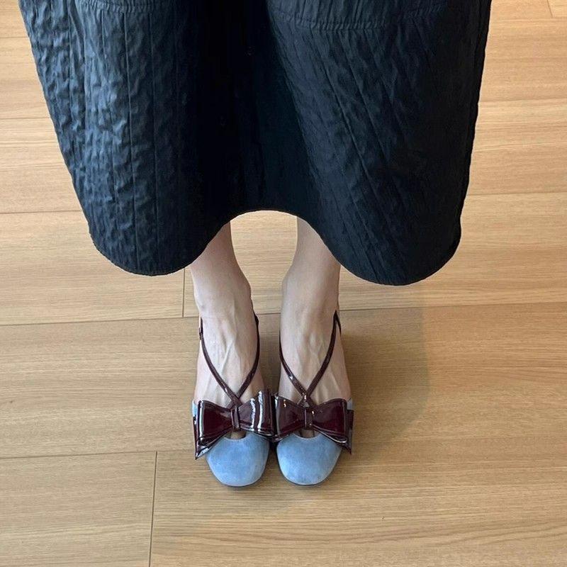 Fashion Bow High Heels Women's Sandals Mary Jane Shoes Summer 2025 Elegant Dress Chunky Shoes Woman Slippers Slingback Sandalias