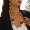 Set di Collana Lunga con Perline e Orecchini in Legno Intarsiato Circolari Vuoti Stile Retro Maillard