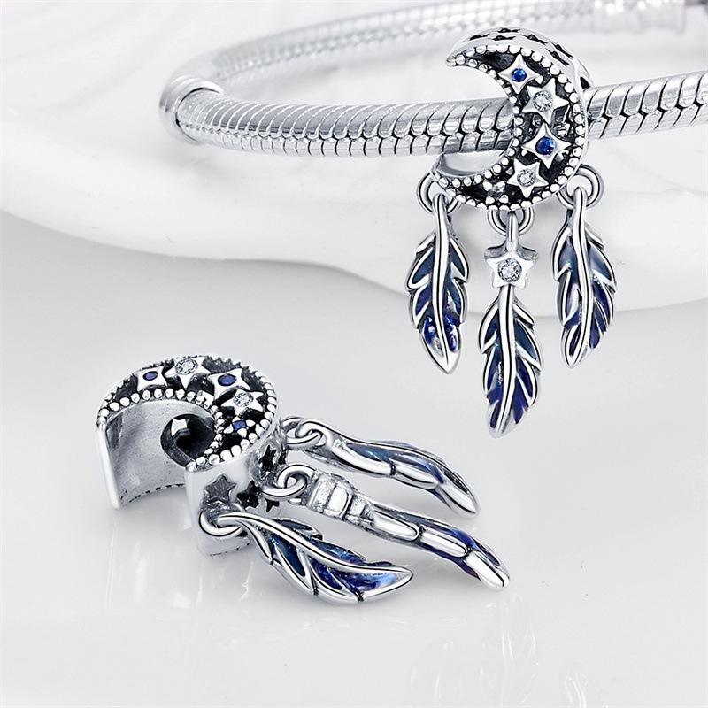 Rame bianco placcato argento, acchiappasogni, perline a forma di stella e luna, perline per braccialetti fai da te