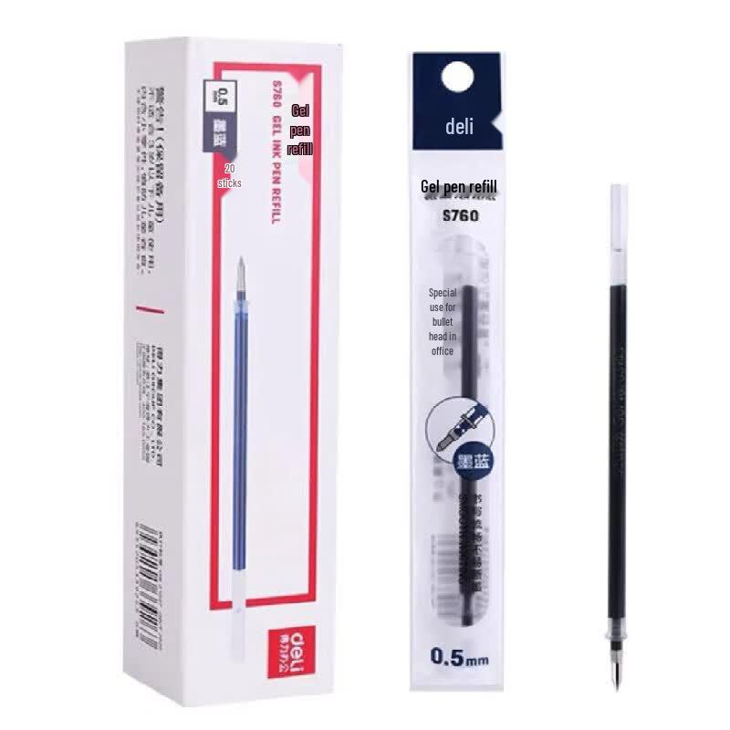 Deli S760 0.5mm Bullet Tip Gel Pen Refills, Dark Blue, 100-Pack