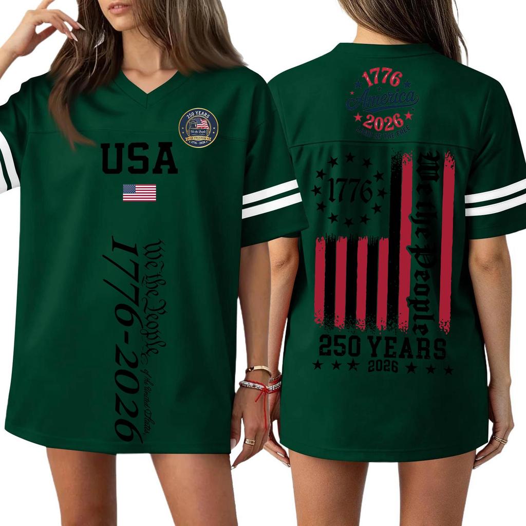 Women's Casual Fashion V-Neck Sports Independence Day Print Short Sleeve Sports T-Shirt Top