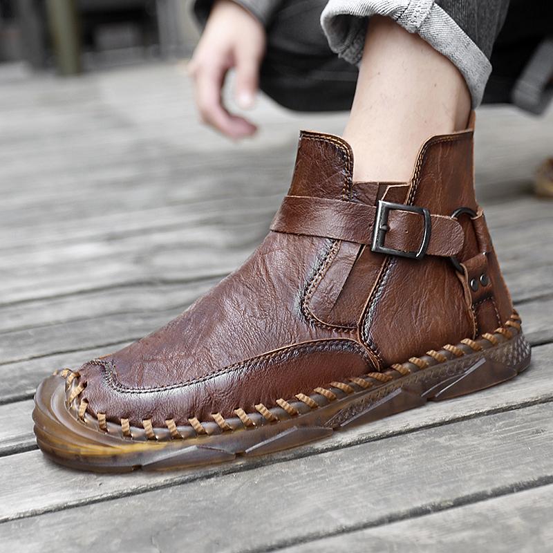 Men's Genuine Leather Casual Spring and Autumn Men's Ankle Boots, Loafers, Walking Casual Leather Shoes