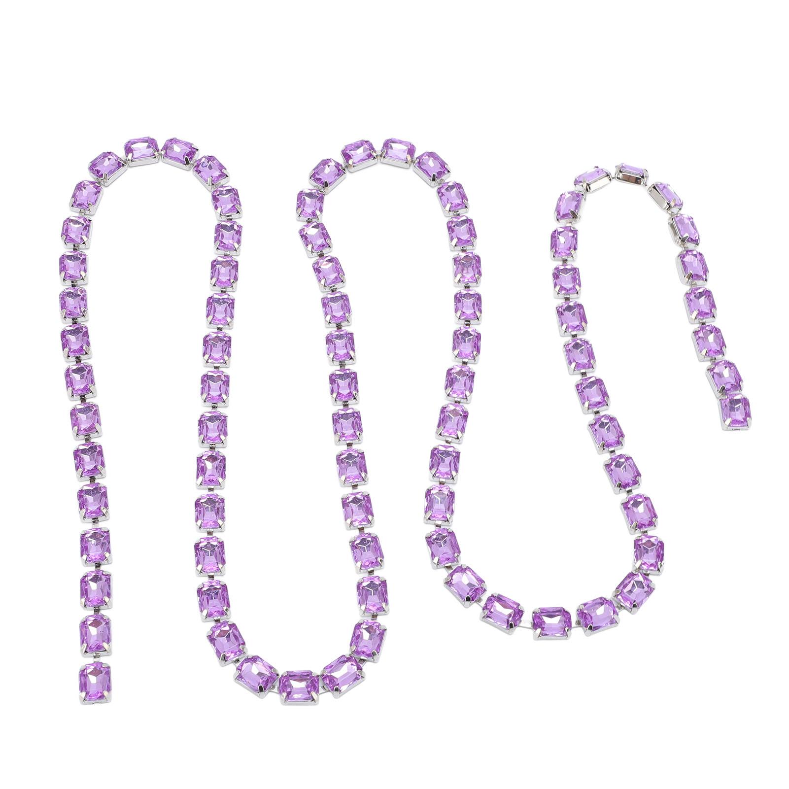 

Цепочка с отделкой стразами 8x10 мм светло-фиолетовый прямоугольник декор акриловая блестящая цепочка для одежды обуви