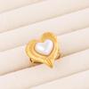 Heart-shaped Titanium Steel Pearl Open Ring with Vacuum Electroplating Finish