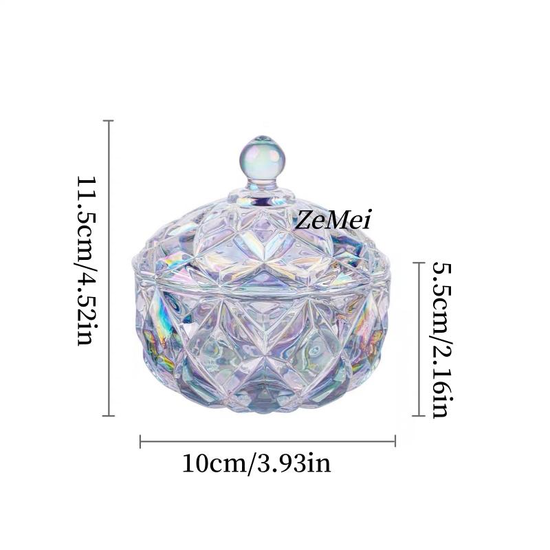 Circular Crystal Glass Storage Jar,Jewelry Organizer Candy Glass Jar With Lid Aromatherapy Candlestick Container Home Decoration