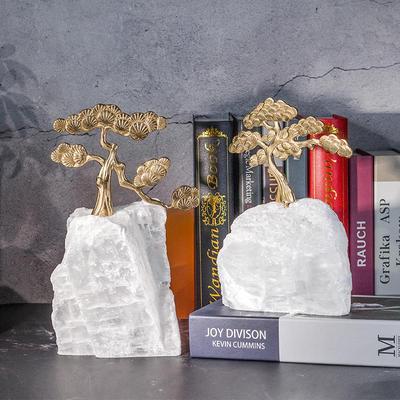 Contemporary Brass and Crystal Pine Ornament for Table or Bookshelf