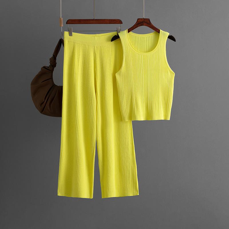 Strap Vest Fashion Set For Summer Wear  Women's Round Neck Sleeveless Top Knit Two-piece Set