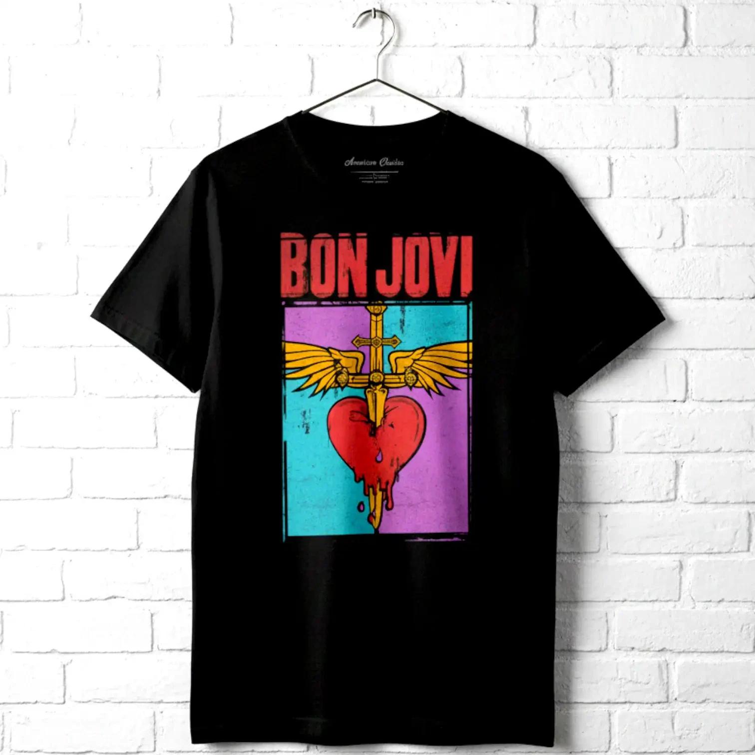 Bon Jovi You Give Love a Bad Name Men s T Shirt Heart Daggar Rock Album Cover M