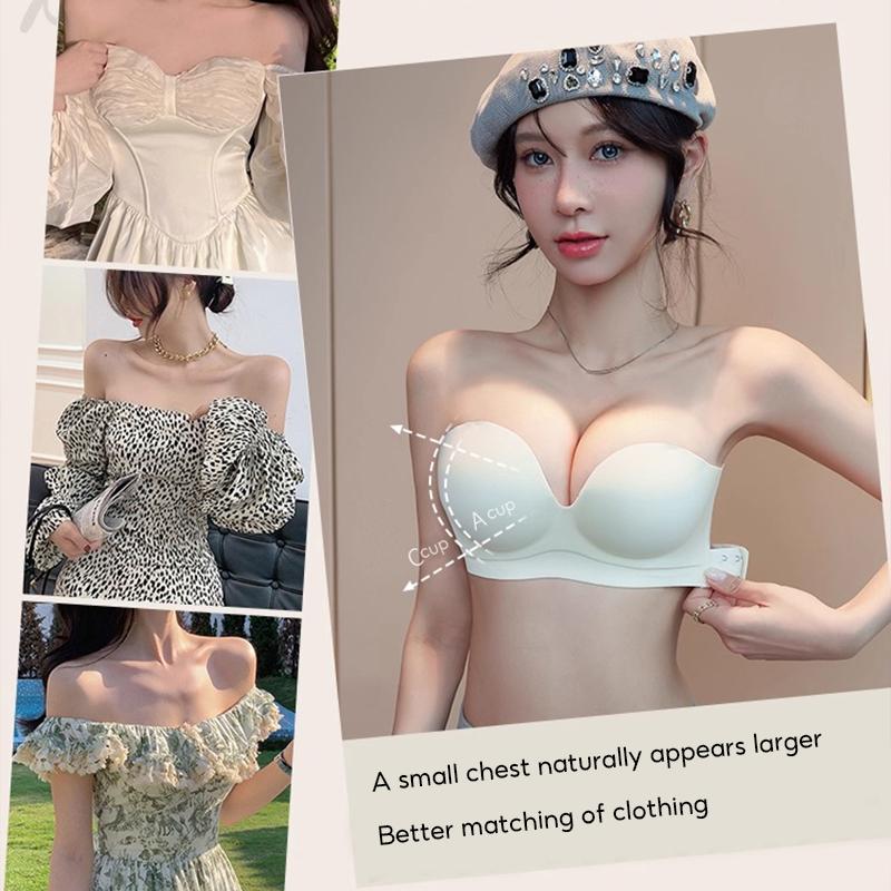 Push Up Strapless Bra for Women Sexy Underwear Wireless Bralette Thick Cup Brassiere Cross Beauty Back Bras Ladies Lingerie