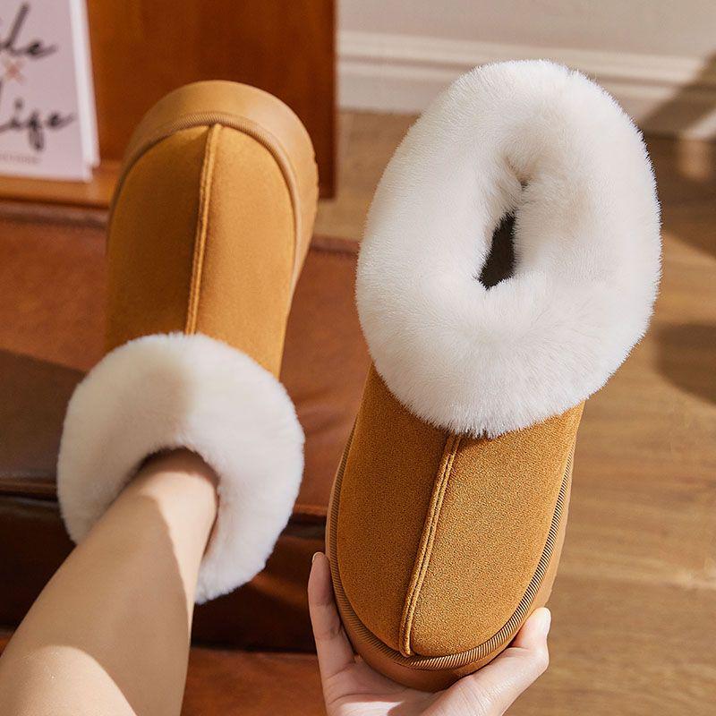 Women's High-Top Cotton Slippers, Winter Non-Slip Indoor/Outdoor, Thick Plush, Full-Wrap, Casual Warm Shoes