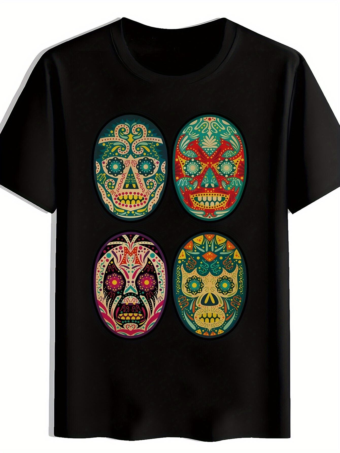 Mexican Day of the Dead T-shirt - Vibrant Sugar Skull Tee with Teal S