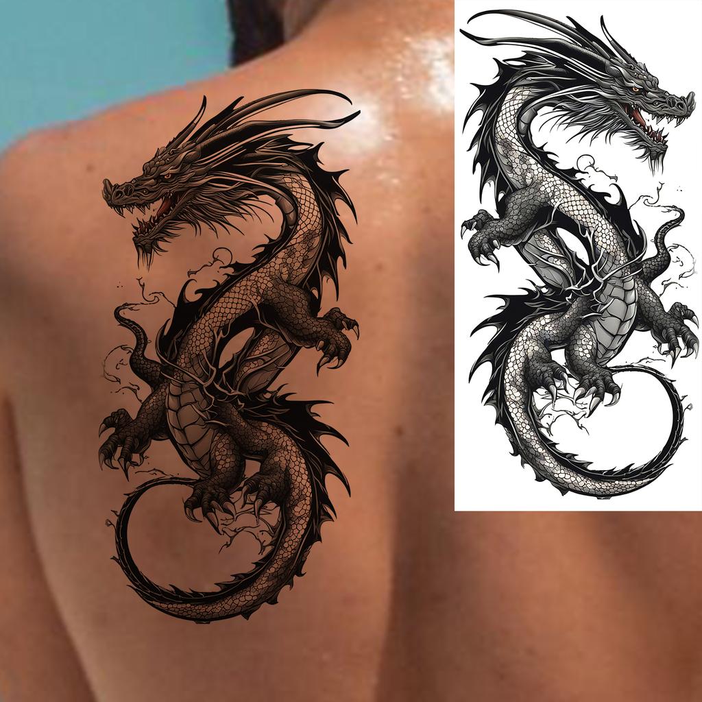 1 Sheet Fashion Dragon Temporary Tattoos For Men Adults Women Forearm Arm Leg Waist Tattoo Sleeve Sticker Disposable Decoration