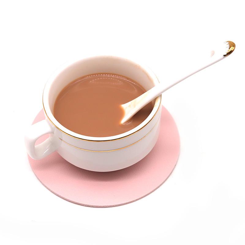 Simple Heat Insulation High Temperature Anti-perm PU Mat Dining Table Cup Pad Round Table Coaster For Glasses Geometric Coasters