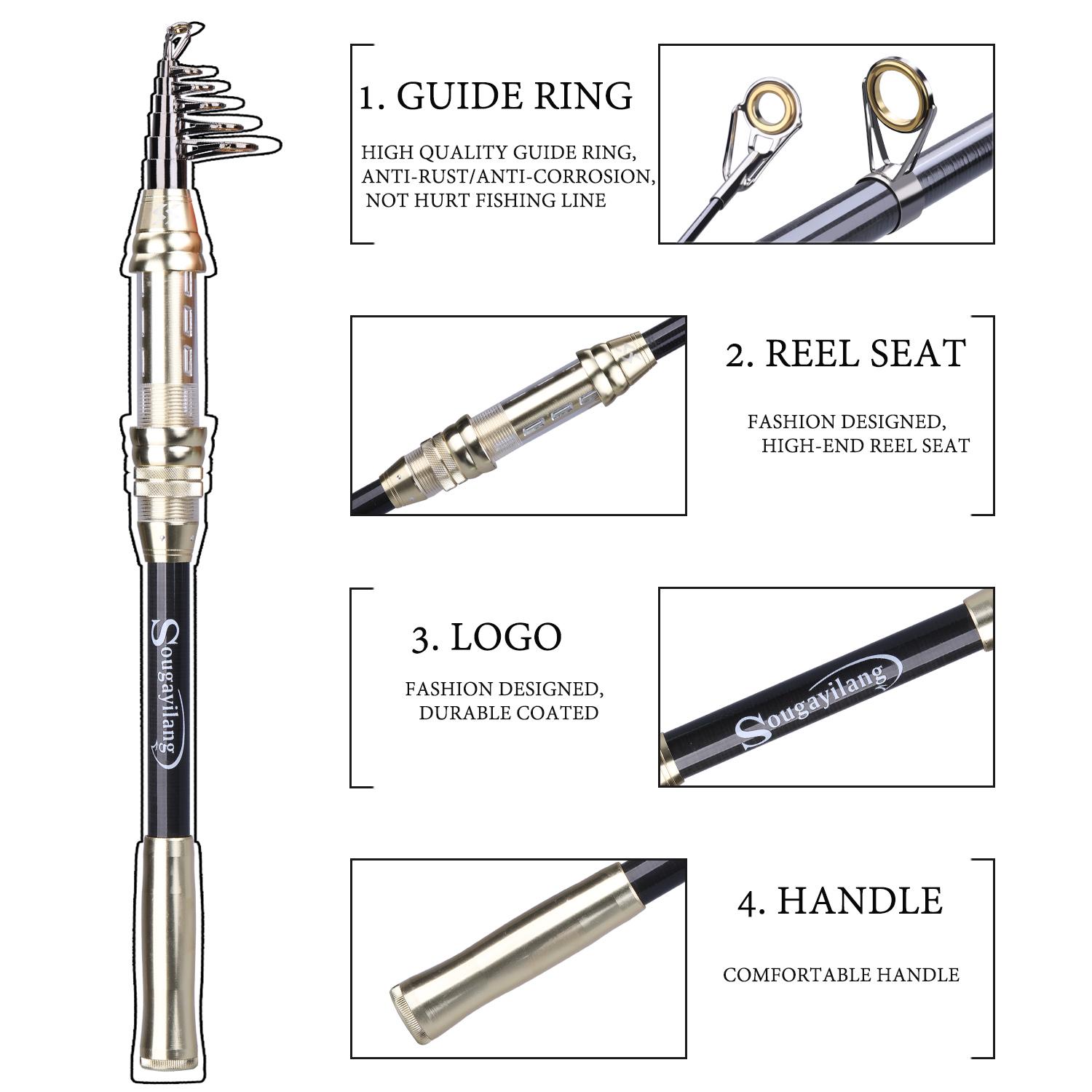 

Sougayilang Carbon Спиннинговая удочка Рыболовные снасти Приманка для удочки Вес: 7-21 г Телескопическая спиннинговая рыбалка Yellow 1.8m