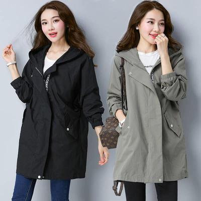 Women's Windbreaker Spring Autumn Coats Hooded Women Outerwear Mid-Length Trench Coat