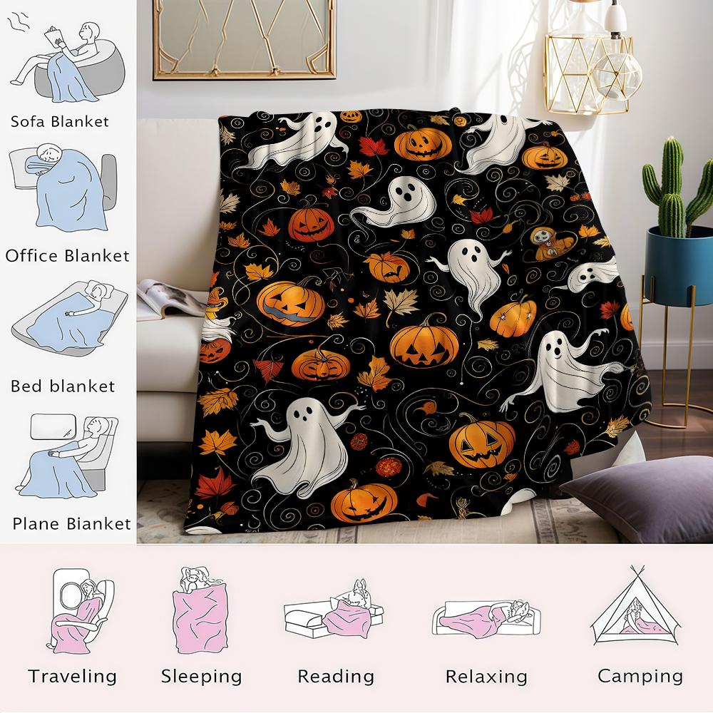 Halloween Ghost Pumpkin Flannel Blanket Warm Soft Halloween Christmas Couch Warm Cozy Decorative Decor Gift for All Season