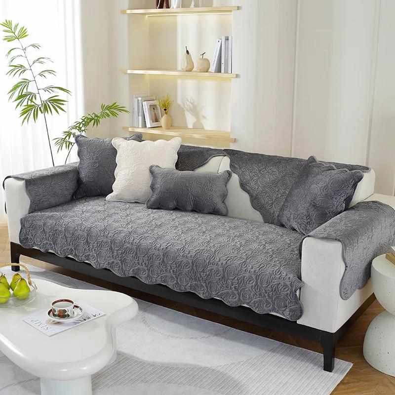 Thicken Plush Sofa Cover Living Room Skin Friendly Jacquard Sofa Towel Anti-slip Solid Color Sofa Protector Slipcovers Removable