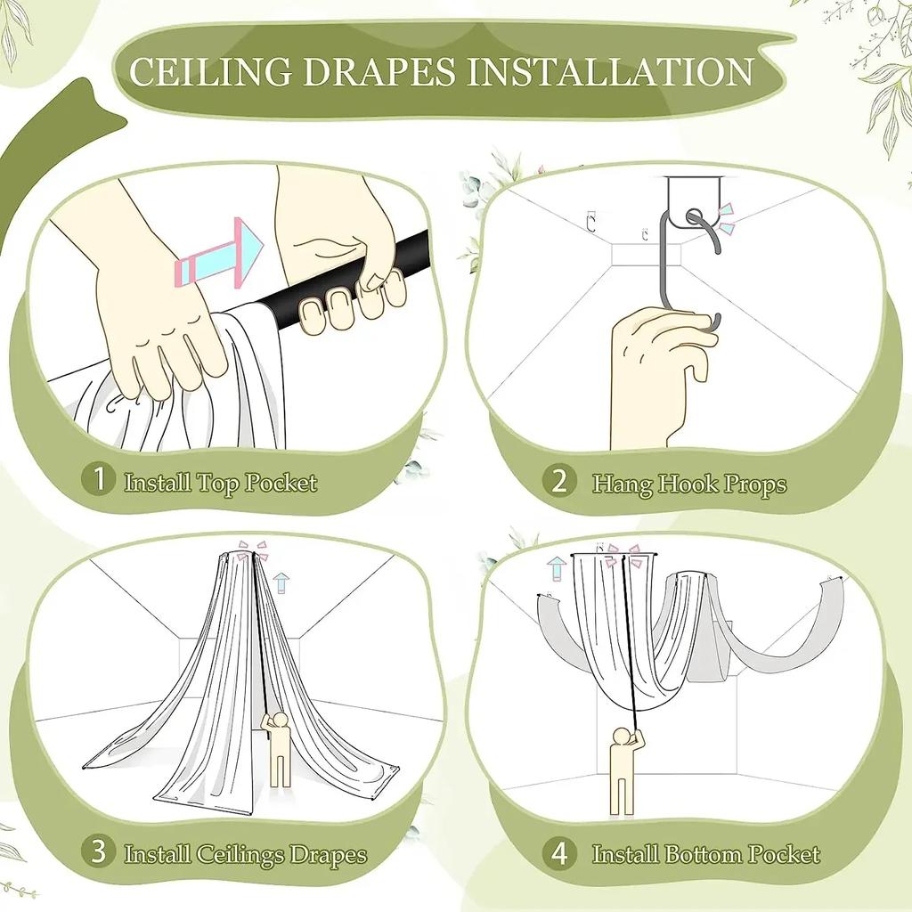 White Wedding Dress Ceiling Drapes Roof Canopy Decor Draping Fabric Chiffon Curtain for Wedding Ceremony Stage Hotel Decoration