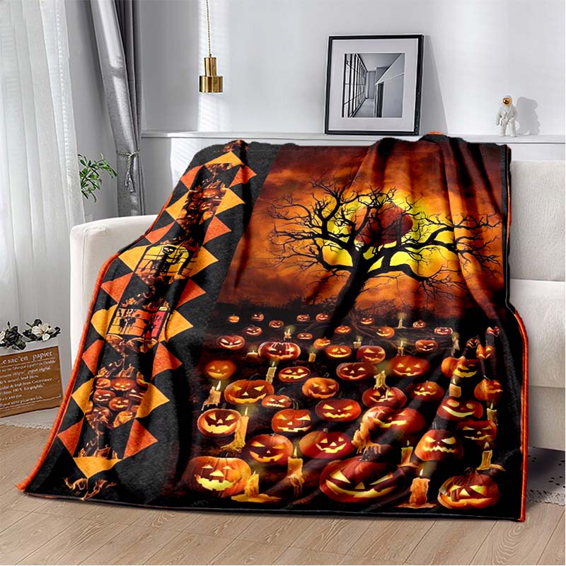 Halloween Terrifying Pumpkin Surprise Soft Blanket Home Room Sofa Bed Warm Travel Picnic Leisure Office Oversized Gift Blanket